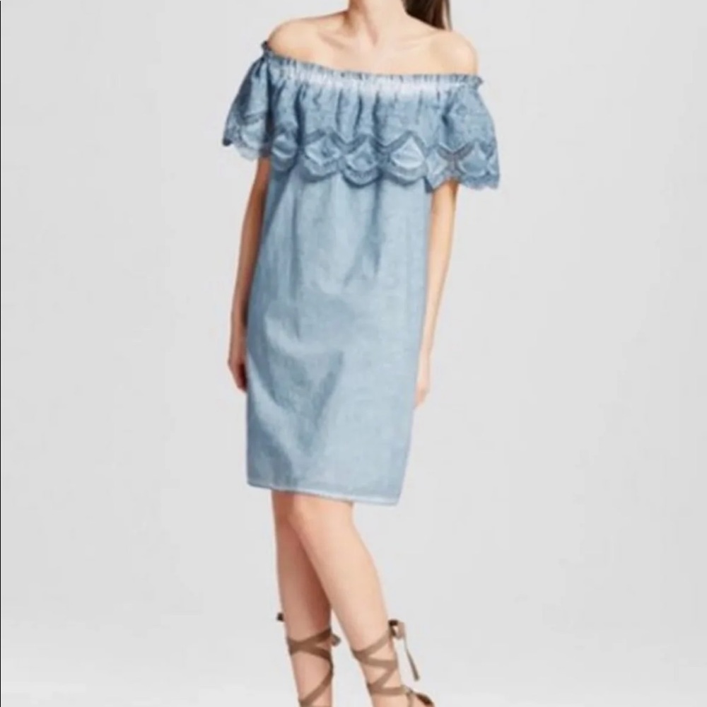 Knox Rose Oil Wash Off the Shoulder Dress Blue
